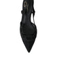 Black Leather Mesh High Heels Slingback Shoes
