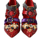 Red Sequined Crystal Mary Janes Pumps Shoes