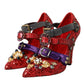 Red Sequined Crystal Mary Janes Pumps Shoes