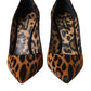 Brown Leopard Calf Hair Heels Pumps Shoes