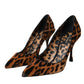 Brown Leopard Calf Hair Heels Pumps Shoes