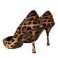Brown Leopard Calf Hair Heels Pumps Shoes