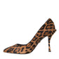 Brown Leopard Calf Hair Heels Pumps Shoes
