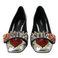Silver Embellished Leather Heels Pumps Shoes