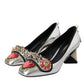 Silver Embellished Leather Heels Pumps Shoes