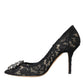 Black Taormina Lace Crystal Heel Pumps Shoes