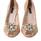 Beige Taormina Lace Crystal Heels Pumps Shoes