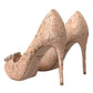 Beige Taormina Lace Crystal Heels Pumps Shoes