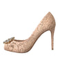Beige Taormina Lace Crystal Heels Pumps Shoes