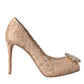 Beige Taormina Lace Crystal Heels Pumps Shoes
