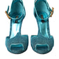 Blue Lurex Bejeweled Hand Heels Sandals Shoes