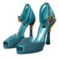 Blue Lurex Bejeweled Hand Heels Sandals Shoes