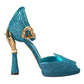 Blue Lurex Bejeweled Hand Heels Sandals Shoes