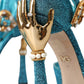 Blue Lurex Bejeweled Hand Heels Sandals Shoes