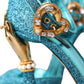 Blue Lurex Bejeweled Hand Heels Sandals Shoes
