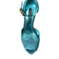 Blue Lurex Bejeweled Hand Heels Sandals Shoes