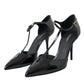 Black Patent Leather T-strap Heel Pumps Shoes