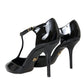 Black Patent Leather T-strap Heel Pumps Shoes
