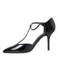 Black Patent Leather T-strap Heel Pumps Shoes