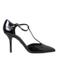 Black Patent Leather T-strap Heel Pumps Shoes