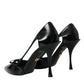 Black Calf Leather Pointed Heels Pumps Shoes