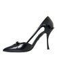 Black Calf Leather Pointed Heels Pumps Shoes