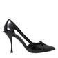 Black Calf Leather Pointed Heels Pumps Shoes