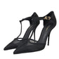 Black Mesh T-strap Stiletto Heel Pumps Shoes
