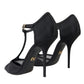Black Mesh T-strap Stiletto Heel Pumps Shoes