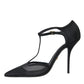 Black Mesh T-strap Stiletto Heel Pumps Shoes