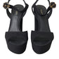 Black Leather Platform Heels Sandals Shoes