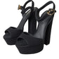 Black Leather Platform Heels Sandals Shoes