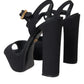 Black Leather Platform Heels Sandals Shoes