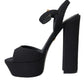 Black Leather Platform Heels Sandals Shoes