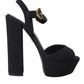 Black Leather Platform Heels Sandals Shoes