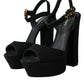 Black Leather Platform Heels Sandals Shoes