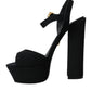 Black Leather Platform Heels Sandals Shoes