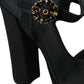 Black Leather Platform Heels Sandals Shoes