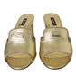 Gold Leather Slides Heels Sandals Shoes