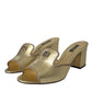Gold Leather Slides Heels Sandals Shoes