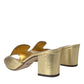 Gold Leather Slides Heels Sandals Shoes