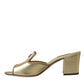 Gold Leather Slides Heels Sandals Shoes