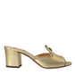 Gold Leather Slides Heels Sandals Shoes