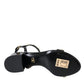 Black Leather Faux Pearl Heel Sandals Shoes