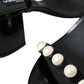 Black Leather Faux Pearl Heel Sandals Shoes