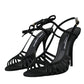 Black Sandals Stilettos Suede Strap Shoes