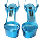 Metallic Blue Leather Platform Sandals Shoes