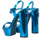 Metallic Blue Leather Platform Sandals Shoes