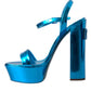 Metallic Blue Leather Platform Sandals Shoes