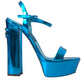 Metallic Blue Leather Platform Sandals Shoes